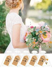 18/9/3件套蜜蜂雏菊钥匙扣礼盒，包含钥匙扣、感谢卡和束口袋；适合作为新娘送礼会回礼、单身派对礼物、婚礼招待会中心装饰品、伴娘/伴郎礼物、性别揭晓派对回礼、婚礼签到礼物、主题派对装饰品。 - 查看 4