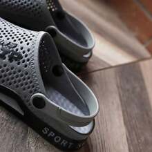 Men's Dual-Purpose Slippers, Anti Slip And Cool Slippers, Summer Beach Outdoor Perforated Shoes - Breathable, Casual Cool Slippers - 灰色 - 查看 5