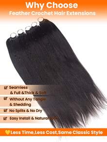 Tóc nối Remy siêu nhẹ kiểu Bohemian, tóc thẳng Remy siêu nhẹ, kiểu móc sợi lông vũ, 50g/150g/250g/350g, tóc nối liền mạch vô hình, kiểu móc sợi Miracle Knot phù hợp cho phụ nữ có mái tóc mỏng. - Natural Black - Xem 3