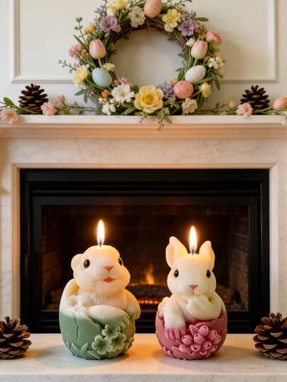 3D Easter Theme Easter Egg Candle Mold, Embossed Rabbit Pattern Silicone Mold, Cute Cartoon Easter Egg DIY Wax Candle Plaster Decor, Soft Durable Odorless Candle Making Mold, Suitable For Home Decor, Easter