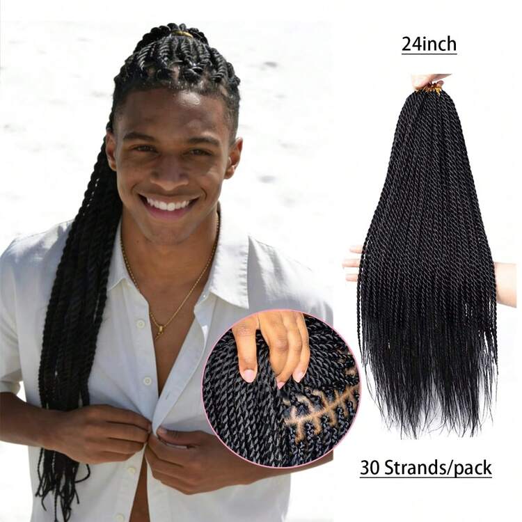 Senegalese Twist Crochet Hair For Men, 18inch/24Inch Synthetic Crochet Braids Senegalese Twist Hair Extensions, Pre Looped Long Hair Twist Braids Crotchet Braiding Hair For Daily Style, 30 Roots/Pack - Multicolor - View 9