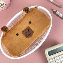 Large Capacity Capybara Plush Pencil Case With Keychain, Soft Stationery Holder, Coin Purse For Students - 7.87*5.12*0.98in, Capybara Pencil Case, Pen Bag, Portable, Cute - W - View 6