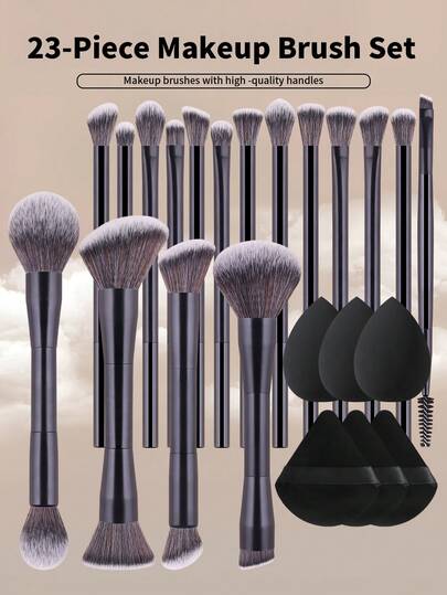 4pcs/10pcs/13pcs/23pcs Professional Aluminum Tube Makeup Brush & Sponge Puff Set, Includes Retractable Foundation Brush, Dual-Ended Powder Brush, Blush Brush, Highlighter Brush, Contour Brush, Eyeshadow Brush, Blending Brush, Concealer Brush, Powder Puff, Mixing Brush, Made Of Soft Skin-Friendly Fibers, Portable And Suitable For Travel, Ideal Gift For Women/Girls