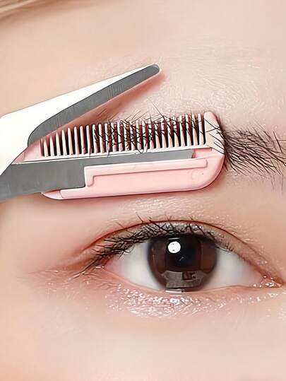 Juego de peine y tijeras para el cuidado de las cejas, unisex, con agarre antideslizante para los dedos, herramientas de arreglo de cejas de color rosa, suministros de belleza y limpieza diaria, accesorios esenciales de belleza para el hogar, viajes y estudiantes