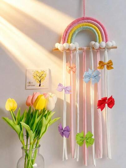 1pc Handmade Woven Rainbow Cloud Decor, Home Decor Rainbow Rope Wall Hanging Art, Boho Style Wall Hanging Butterfly Decor, Suitable For Girls Room, Bedroom And Living Room