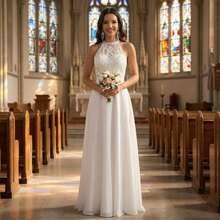 YUMIBRAVO Romantic Lace Wedding Dress, Off-Shoulder Bridal Gown, Hollow-Out Wedding Dress, Ladies White Dress, Ladies Long Evening Gown, Ladies Formal Elegant Prom Dress, Ladies Formal Elegant Summer Wedding Party Dress Spring - White - View 9