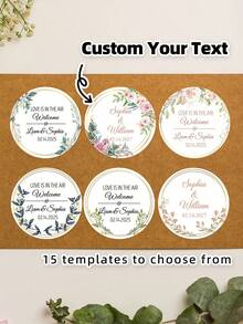 1-120pcs Custom Name Labels, Personalized Round Text Stickers, Customizable Thank You Stickers, Custom Text Wreath Stickers, Perfect For Weddings, Birthday Parties, Gift Boxes, Gift Bags, Invitations, Various Occasions, Elegant, Romantic, Stylish, Beautiful Floral Crown Design, Creative & Versatile, Ideal Gift For Husband, Wife, Boyfriend, Girlfriend, Friends, Family, Great For Weddings, Engagements ,Diy Kits - Multicolor - View 7