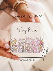 Personalized Elegant Floral Jewelry Box, Customized Beige Name Jewelry Box, Bridesmaid Jewelry Box, Travel Jewelry Case, Gift For Women, Couples, Bridesmaid, Proposal, Birthday, Jewelry - Multicolor - View 10