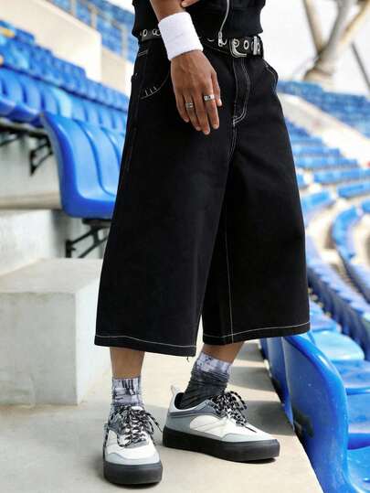 EVRINFINITE Men's Solid Pocket Casual Loose Fit Denim Shorts Jorts Going Out Hang Out Commute Street Work