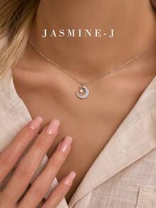 1pc 925 Sterling Silver Necklace, Moon & Star Pendant Necklace With Diamond Pendant, Featuring A Cross Chain. The Perfect Gift For Her. - Multicolor - View 7