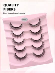 ENCHUW 5 par 3D lösögonfransar naturliga ögonfransar korta lösögonfransar paket återanvändbara lösögonfransar mjuka spetsiga ögonfransar fluffiga ögonfransar - Svart - Visa 5