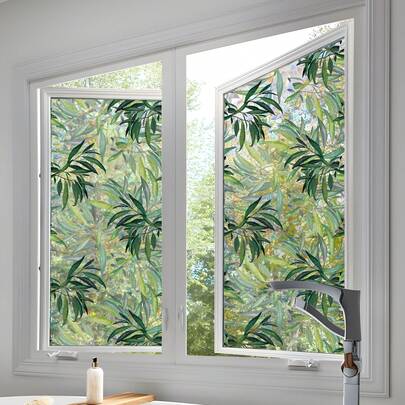 ihomeli Green Planet Window Privacy Film, Rainbow Window Sticker, 3D Decorative Window Vinyl, Colorful Glass Window Sticker, Static Cling Window Decal Without Glue