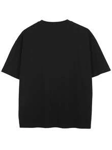 Tiny Spark 男士休闲黑色猫咪标语印花T恤，夏季 - 黑色 - 查看 3