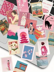 50 piezas Pegatinas estéticas retro japonesas de color rosa para decorar fundas de teléfonos, teclados, tabletas, cuadernos, portátiles, guitarras, cascos, monopatines, suministros de scrapbooking, papelería, pegatinas divertidas, Kindle manualidades libro de sticker estikers - Estética retro japonesa rosa - Ver 2
