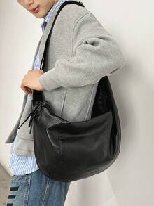 peach tree 可调节肩带手提包，拉链封口单肩包，男女通用休闲纯色斜挎包，大容量邮差包，送给年轻人的圣诞礼物 - 黑色 - 查看 7