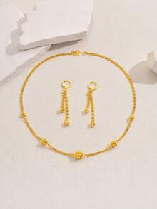 Bộ 3 món trang sức phong cách Trung Đông thời trang gồm dây chuyền, bông tai và vòng tay (Họa tiết hạt ngẫu nhiên) - LNS0674-1 - Xem 5