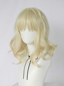 Sweet Style Light Gold Ombre Medium Curly Wig, Cute Bangs Design, Versatile For Anime Cosplay, Parties & Daily Street Style - Champagne - View 4