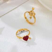 一套心形情侣戒指，优雅可爱，情人节订婚戒指礼物 - 金色 - 查看 2