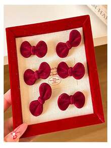 时尚毛绒红色蝴蝶结发夹，复古优雅刘海夹，适合女性日常佩戴（无卡片） - 紅色 - 查看 3