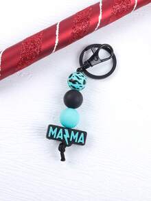 1pc MAMA Polka Dot Beaded Bracelet Keychain - Leopard Print Silicone Beaded Bracelet With Tassel, Fashion Keychain Gift For Mom - Multicolor - View 18