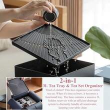 Chinesisches Japanisches Teekanne, 7-in-1 Gongfu Teeset mit 40ml Teetassen für 4, 3L Wasserauffang Teetablett und Reisetasche, Kung-Fu Teezeremonie Set, Tragbares Keramik Teeservice für Zuhause Reisen - Schwarz - Übersicht 4