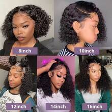 Bob Wig Human Hair Deep Wave Glueless Wigs Pre Plucked Pre Cut 13x4 Lace Closure 250% Density Ready To Wear Bob Wigs For Women Beginner Friendly (Curly Bob Wig, 12inch) - Natural Black - 查看 6