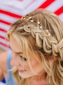 1件金属发饰，双层星星发箍，甜美简约发圈 - 金色 - 查看 2