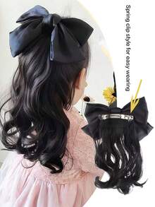 1个女孩红色蝴蝶结卷发马尾发夹（弹簧夹款式），可爱公主风发饰。 - 彩色 - 查看 2