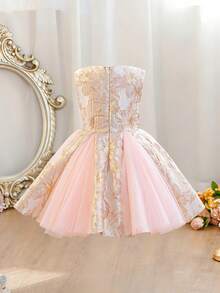 Đầm jacquard không tay cho bé gái, đầm công chúa cho trẻ em, đầm ngọt ngào dài đến đầu gối cho bé gái dự tiệc cưới. - Hồng - Xem 6