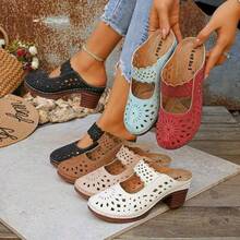Boho Chic Floral Cut-Out Mules | Lightweight Breathable Slip-Ons With Medium Heel - Black - View 1