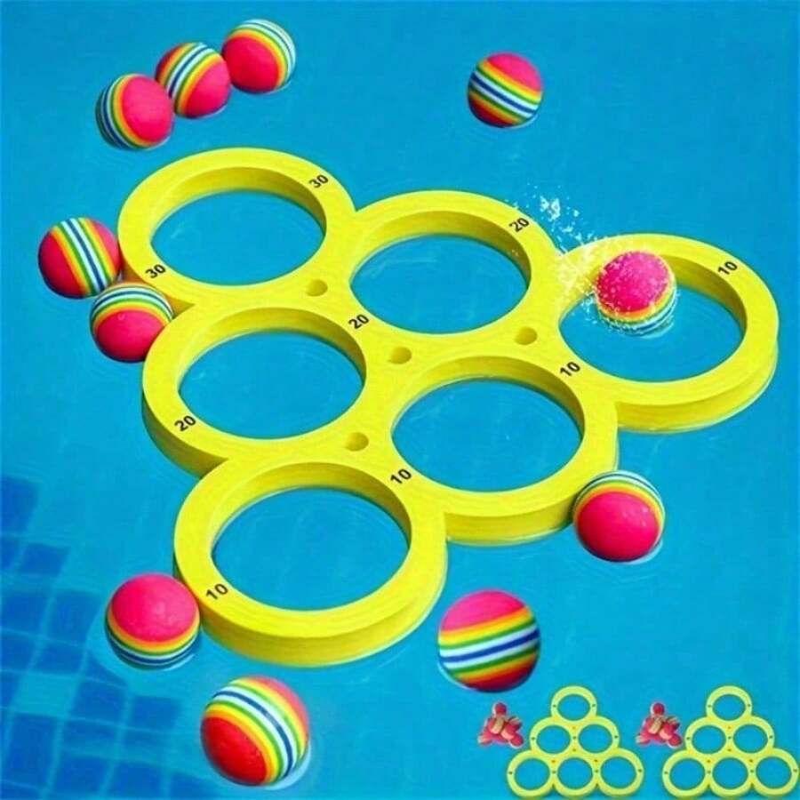 Water Floating Pool Game Throwing Toy -Floating Pool Game With Numbered Targets & 10 Colorful Golf Balls - For Beach, Lake, Swimming Pool Toy, As Halloween Gift,Family Party Supplies-A Must Have For Summer,Beache Essentails