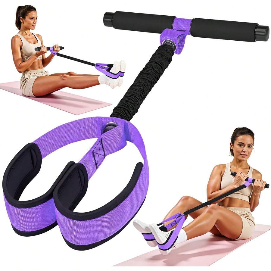 Upgraded Durable Pedal Resistance Band With Handle, Thickened Latex Tubes And Soft Foam Fabric Foot Pedal, Sit Up Exercise Equipment For Abdomen, Waist, Arm, Core/ABS, Leg, Physical Therapy - Màu tím - Xem 1
