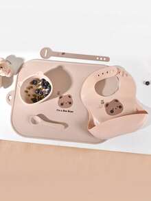 Conjunto de Utensílios de Silicone para Bebê, Jogo Americano Personalizado, Cinto, Babador, Tigela, Colher, Gravata Borboleta, Suprimentos de Alimentação Anti-Sujeira e Anti-Queda, Adequado para Bebês Meninos e Meninas em Todas as Estações - Multicolorido - Visão 14