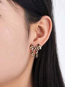 1 Pair Women Retro Creative Knotted Bow Earrings Party Vacation Casual Versatile Fashion Jewelry Gift For Girls Ladies KYBC - 豹紋 - 查看 2