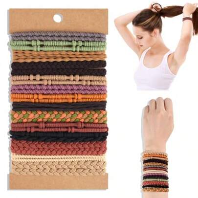 28 Pcs Boho Hair Ties Braided Elastic Bracelets Hair Ties Ponytail Holders For Women And Girls With Thick Or Thin Hair 6 Styles Multicolor