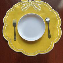 Bow Embroidered Placemats Linen Heat-Resistant Placemats For Home Restaurant Party And More - 黃色 - 查看 2