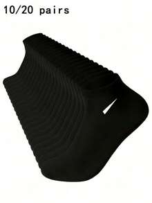 10双/20双装男女通用黑色休闲运动短袜，四季皆宜的简约袜子 - 黑色 - 查看 2