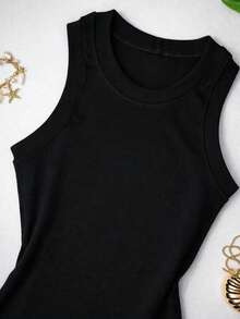 Women's Basic Long Ribbed Tank Top - 黑色 - 查看 3