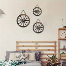 3pcs Vintage Wooden Carriage Wheel Decor - Solid Wood Wheel Pendant For Bar Decoration, Antique Style Wooden Wheel For Furniture Decor - Retro Western Cowboy Theme, Suitable For Bar, Garage And Home Decoration - 9.84*9.84 Inches - View 6