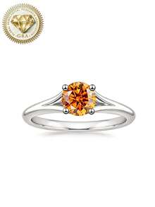 1 chiếc nhẫn đính hôn nữ, nhẫn tròn nhỏ màu cam quýt, 2g bạc sterling 925, đá Moissanite 1 carat, kiểu dáng Bohemian Palace, thích hợp làm quà tặng đính hôn, cầu hôn, kỷ niệm ngày cưới, quà Valentine, kèm giấy chứng nhận Moissanite và hộp quà sang trọng. - Bạc - Xem 10