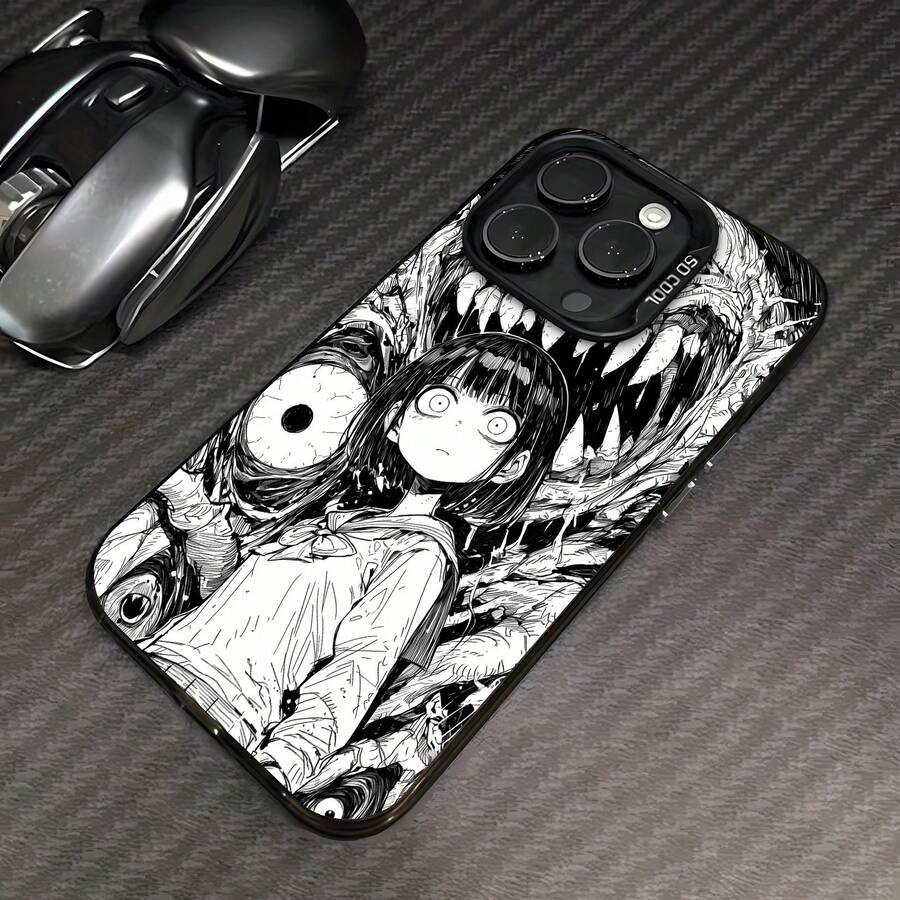 Chica con ojos monstruosos y fauces enormes.funda de teléfono Fundas compatibles con ,Apple,VIVO,OPPO,,, y Honor.Fabricadas en silicona TPU,ofrecen protección contra golpes y caídas. - Negro - Ver 1