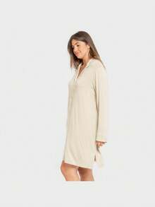 Tramas+ Chemise de nuit en viscose beige pour femme, style maille, disponible en tailles S, M, L, XL - Douce et respirante, idéale pour un sommeil confortable, design élégant et polyvalent à porter à la maison ou comme vêtement de nuit, couleur beige qui apporte chaleur et sophistication, parfaite pour toutes les saisons et tous les styles de vie - beige - Voir 2