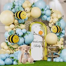 五彩纸屑粉色蓝色黄色维尼熊乳胶气球拱门套装，适用于蜜蜂卡通熊主题生日快乐圣餐礼洗礼婴儿派对装饰用品 - 杏色 - 查看 8