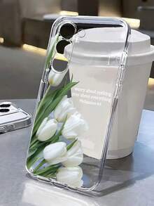 Minimalist White Floral Fashion Shockproof Tulip Painted Transparent Creative Phone Case Compatible With IPhone 17/17 Pro/17 Pro Max, 16/11/16 Pro/16 Plus/16 Pro Max/16e, 15 Pro Max, 13/14/12/XS/XR/7G/8P, Galaxy S25/S25 Plus/S25 Ultra, A16/A36/A26/A56/A50/A12/A32,International Version, Not The Domestic Version Spring Anniversary Gift - Multicolor - View 2