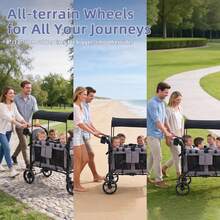 Wagon Stroller For 4 Kids, 4 Seater Wagon Stroller With Snack Tray, With Canopy, Adjustable Handlebars,Foldable Wagon Stroller 4 Seater - Grey - View 8