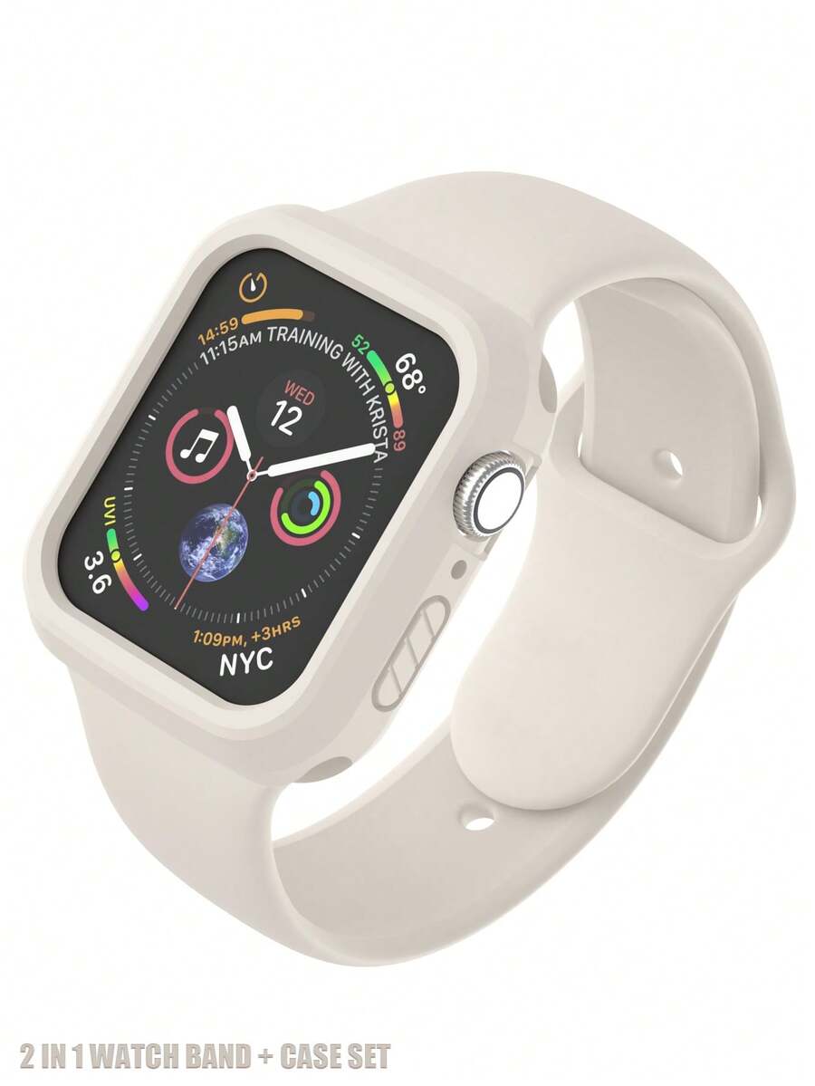 二合一，兼容 40mm、41mm、42mm、44mm、45mm、46mm 和 49mm 的 表带和表壳。柔软舒适、休闲运动的硅胶表带，搭配防震、防刮、弹性十足的硅胶表壳。兼容 Ultra/11/10/9/8/7/6/5/4/SE 型号。男女通用。完美贴合，触感舒适。