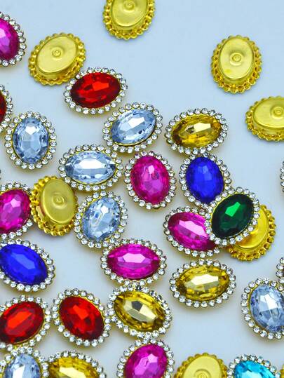 100pcs Oval Rhinestones, Flat Back Crystal Gems With Claw, DIY Crafts, Jewelry Making, Dress, Clothing, Shoes, Bags, Sewing Decoration