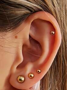 10pcs/Set Minimalist 18K Gold Plated Round Bead Design Earrings, Includes Ear Plugs, Unisex, Suitable For DIY, Daily Wear, Beach, Bathing, Sleeping And Leisure - DIY Minimalist Spherical Earrings - View 5