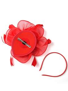 Fascinators Hat Tea Party Headwear Ribbons On A Headband And A Clip For Girls And Women - Red - View 5