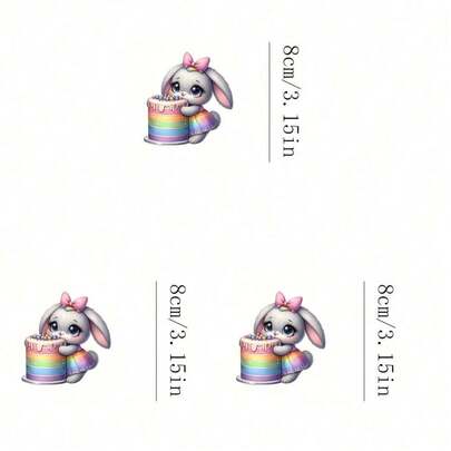 1片/2片/3片装彩虹兔子蛋糕热转印贴片，DIY配件，适用于T恤、牛仔裤、毛衣、手提包、枕头、靠垫等。